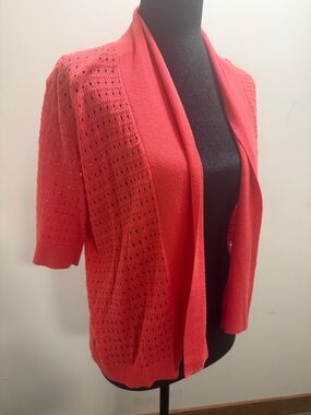 Coral Open Cardigan Womens Medium Short Sleeve Lightweight Knit